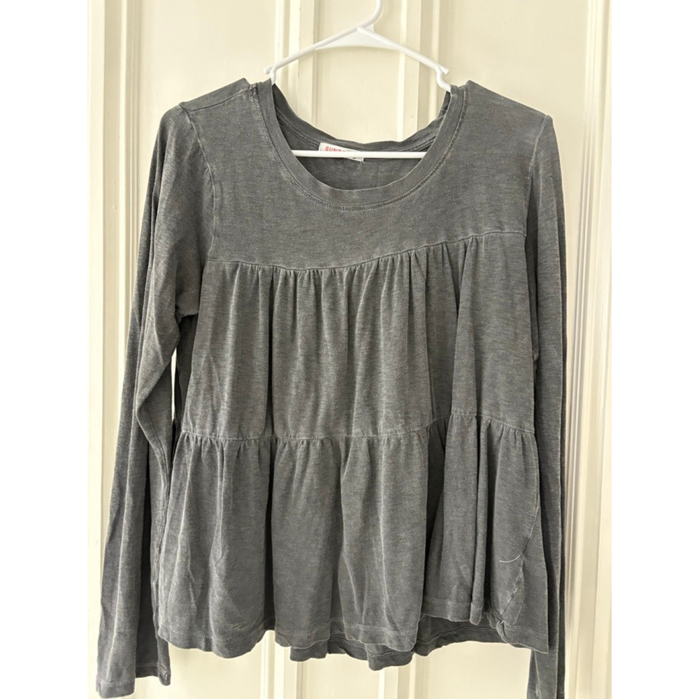 Sundry women's dark Gray Long Sleeve ruffled Top Size XS